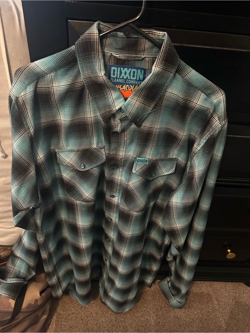 DIXXON Teal and Black Plaid Casual Button-Down Shirt